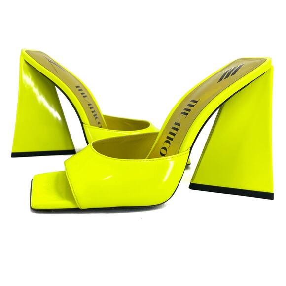 The Attico Devon Mules Neon Yellow Heel Square Toe Leather Party Shoe EU 37 US 7 - Picture 1 of 14